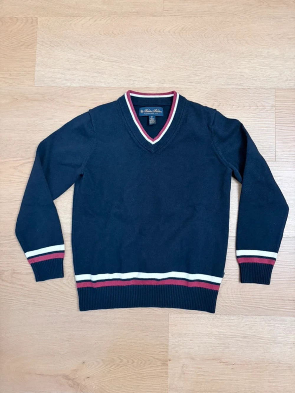 Brooks Brothers Boys Navy V-Neck Cotton Sweater, Size 8Y